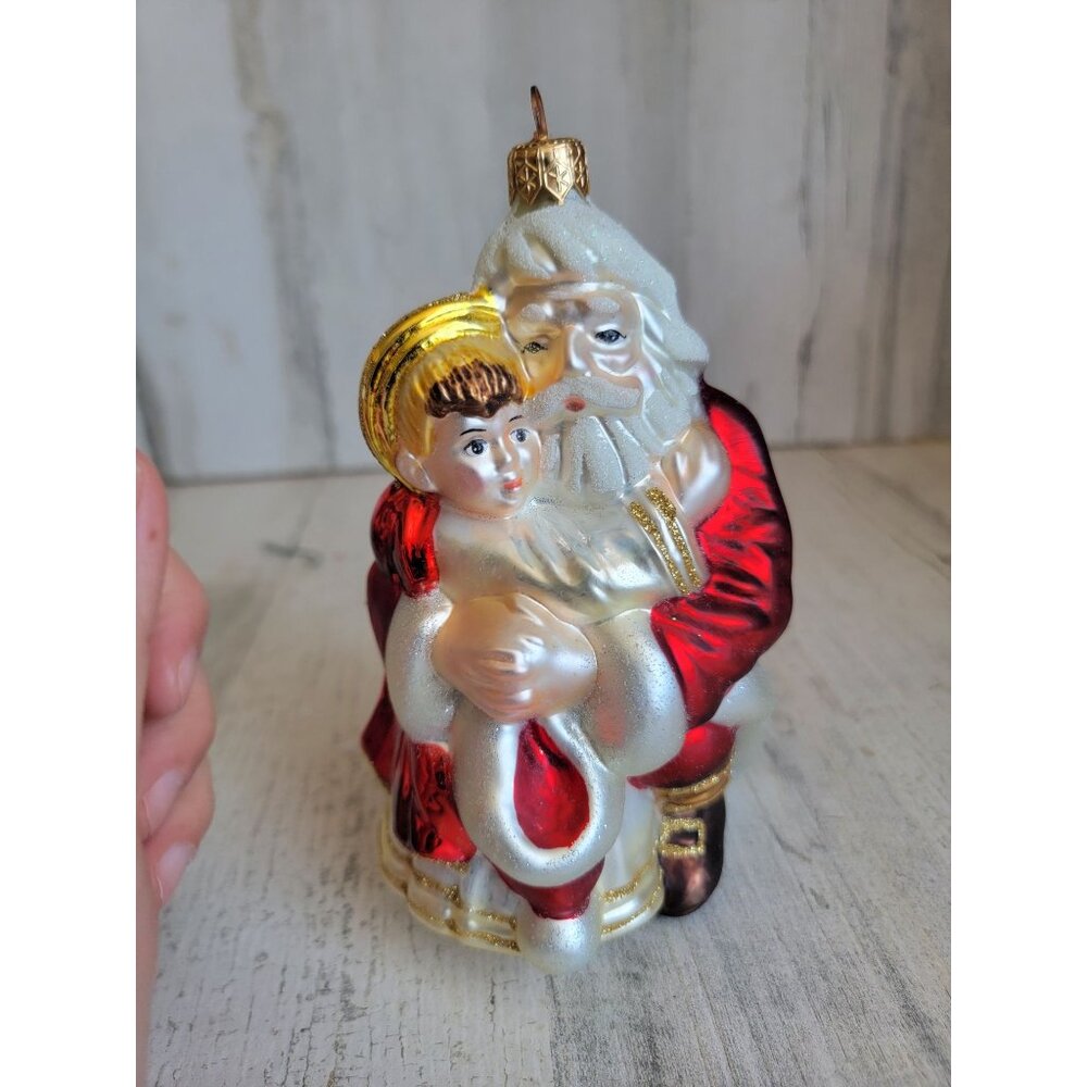 Kurt Adler polonaise‎ adoring Santa glass ornament
